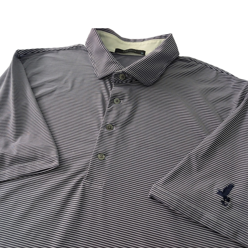 Greyson Mens XL Striped Golf Polo Shirt Purple Performance Short Sleeve Logo